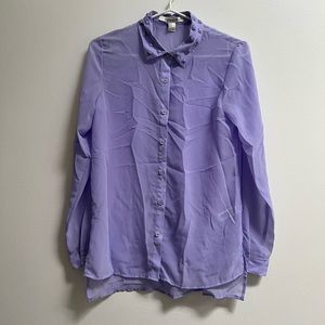 Forever 21 Purple Chiffon Shirt with Monochromatic Studded Collar S